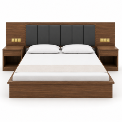 Modern Wooden Platform Bed with Side Tables (King Size)