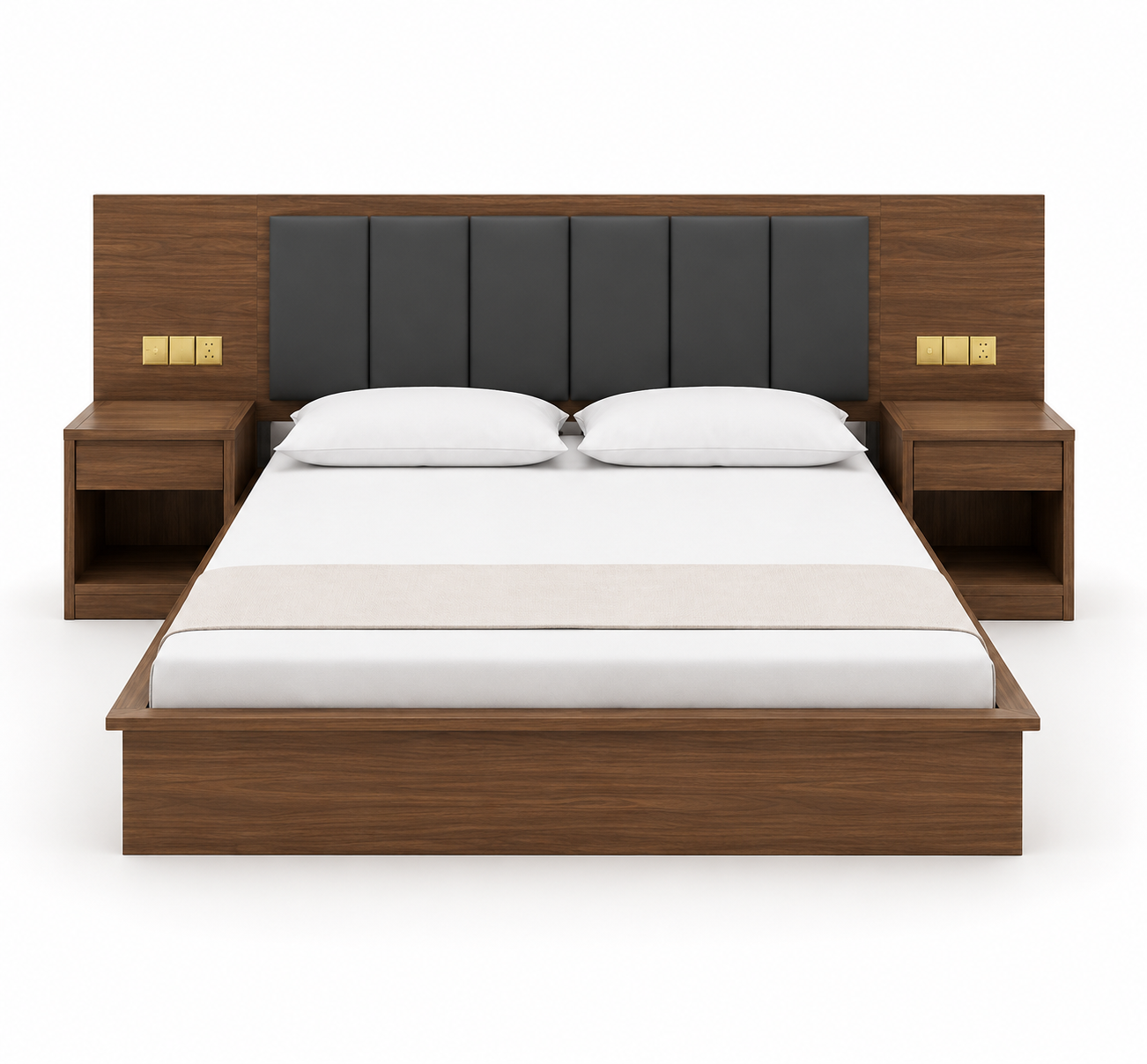 Modern Wooden Platform Bed with Side Tables (King Size)