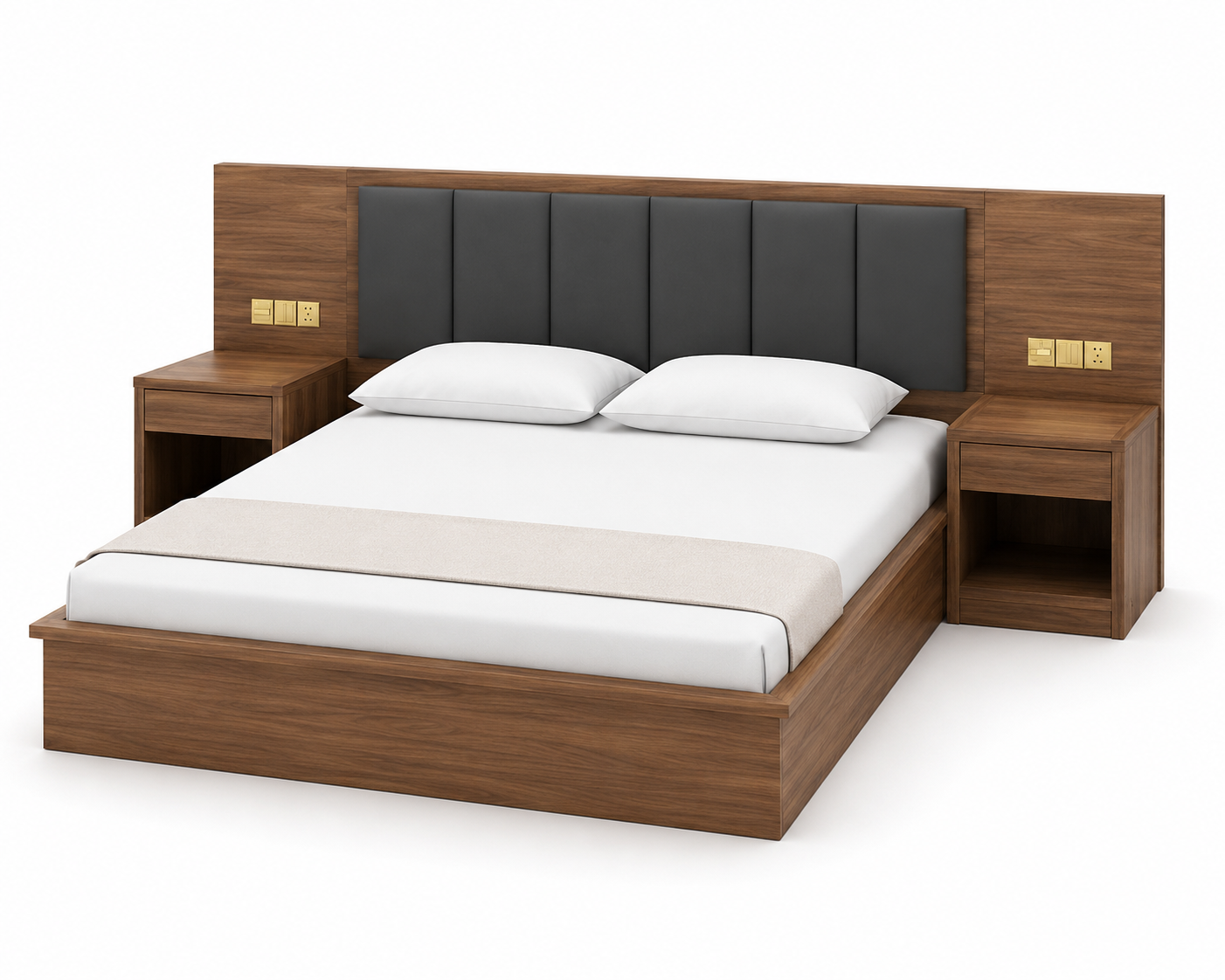 Modern Wooden Platform Bed with Side Tables (King Size) - Image 4