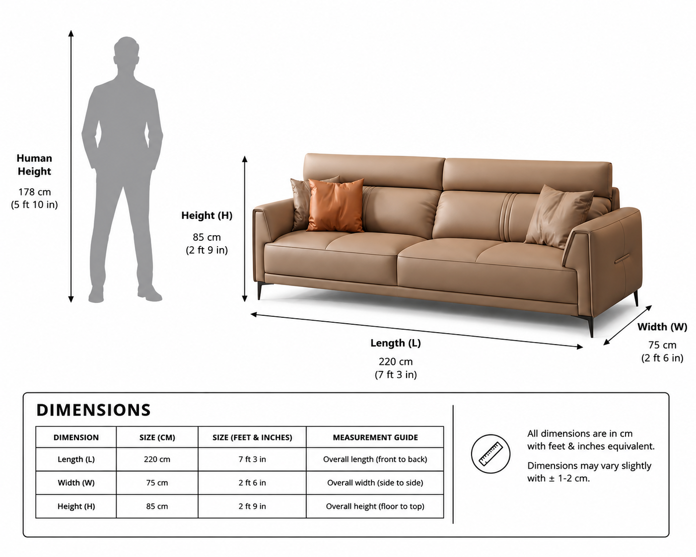 Modern Premium Leather 3 Seater Sofa - Image 2