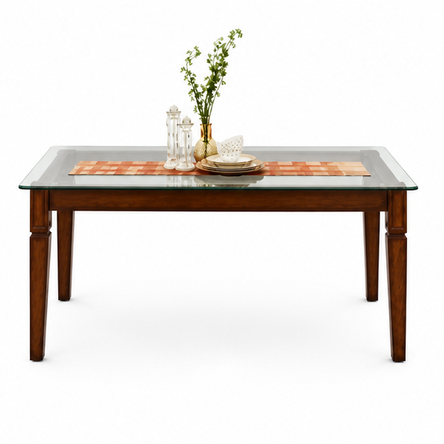 Classic Glass Top Dining Table Set (6 Seater) - Image 4