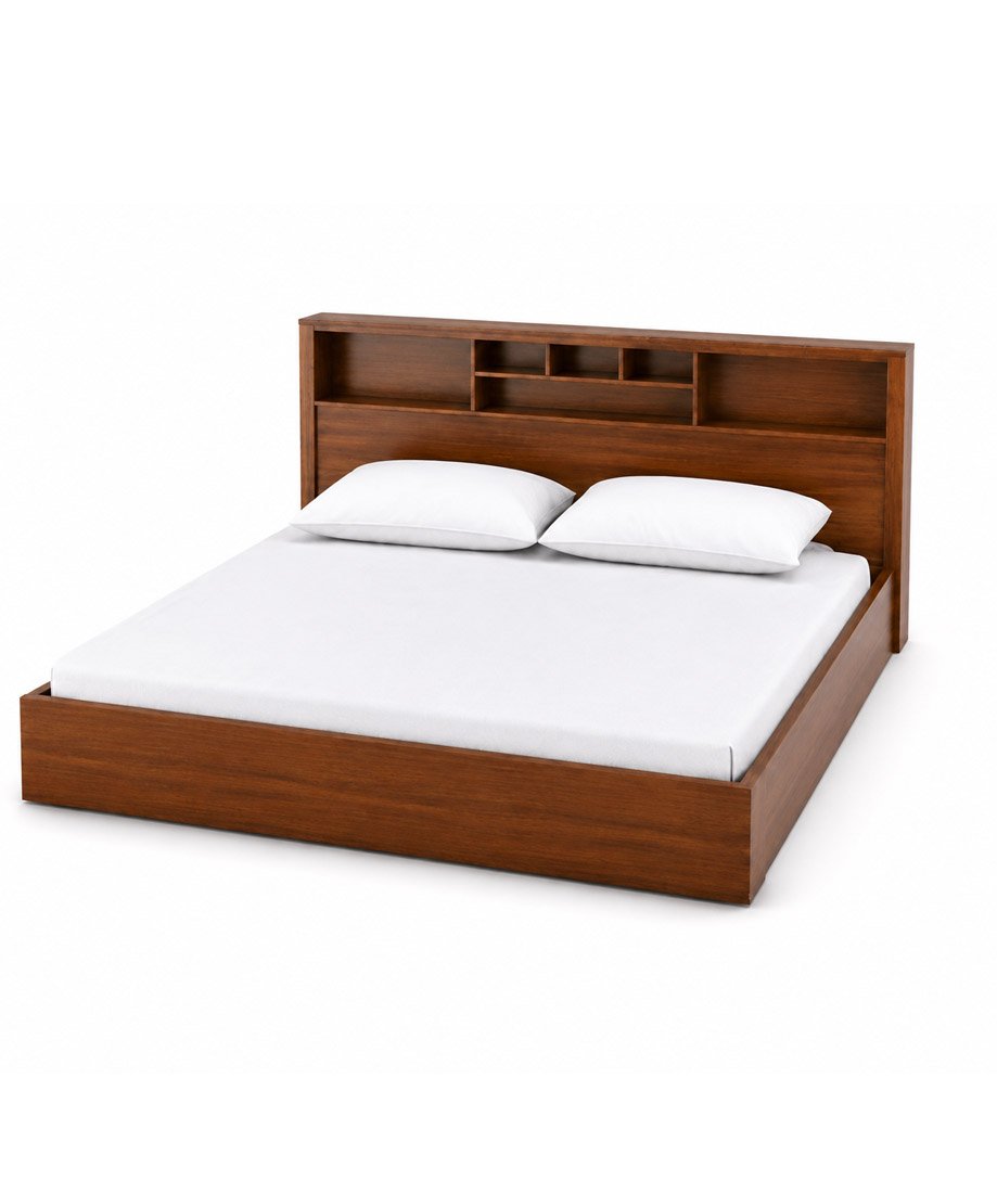 Modern Hydraulic Storage Bed with Headboard Shelf (Queen Size)