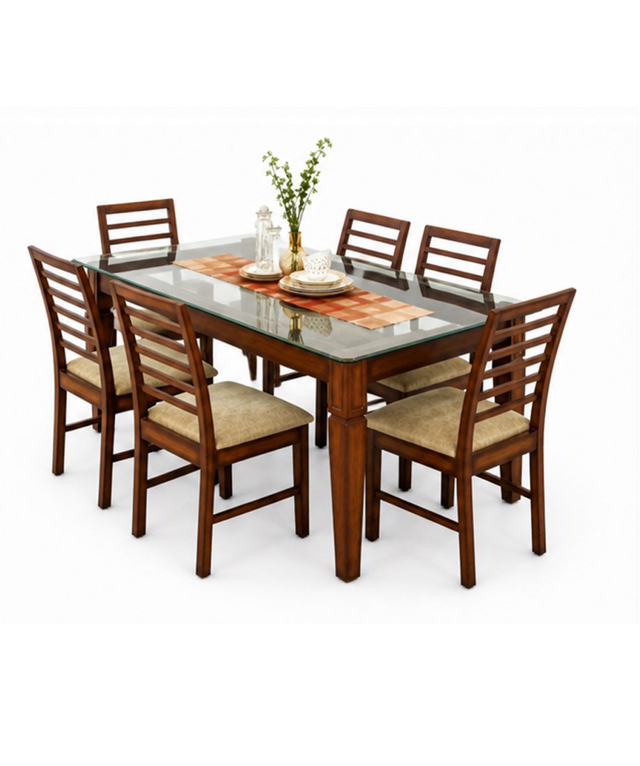 Classic Glass Top Dining Table Set (6 Seater)