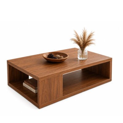 Modern Walnut Open Storage Coffee Table