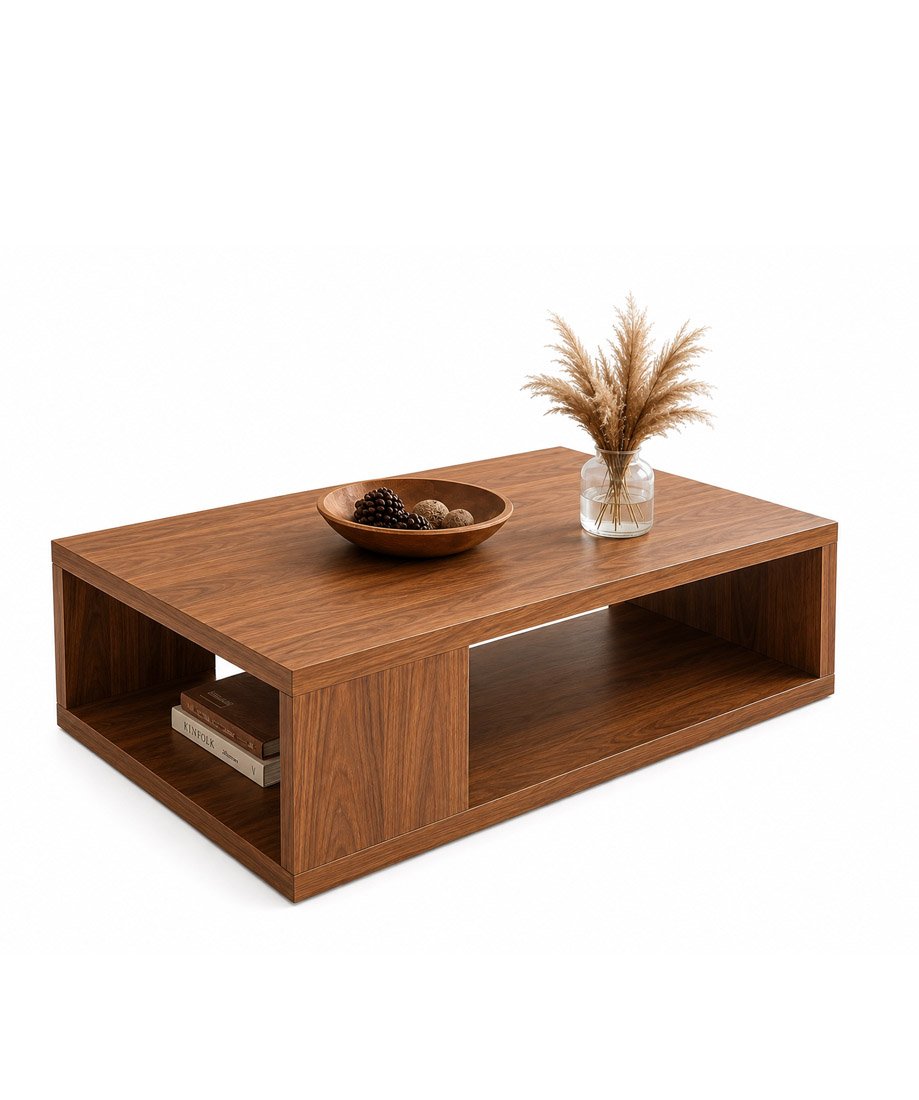 Modern Walnut Open Storage Coffee Table