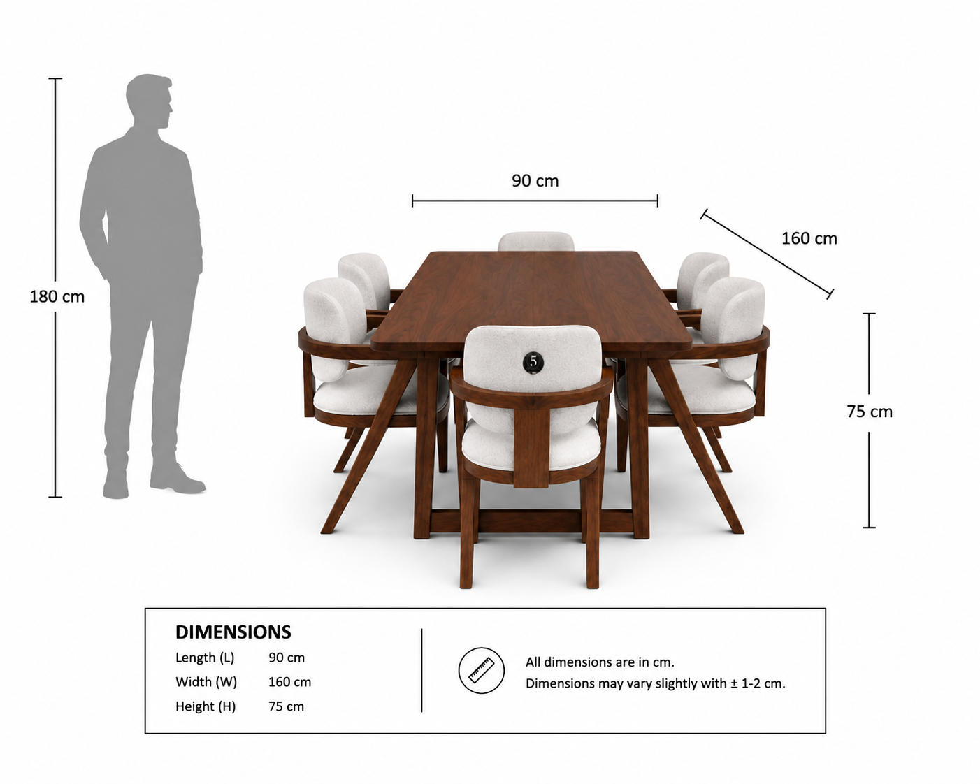 Modern Walnut 6 Seater Dining Table Set - Image 3