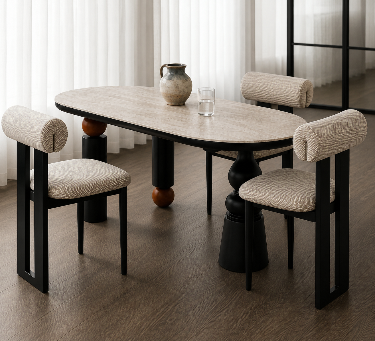 Modern Oval Marble Top Dining Table Set