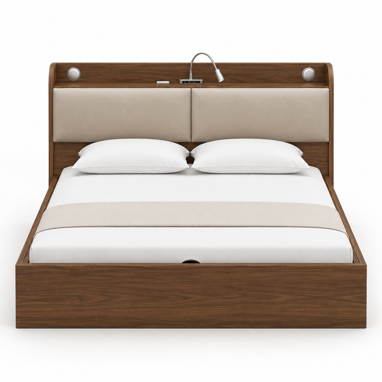Modern Platform Storage Bed with Upholstered Headboard (Queen Size)