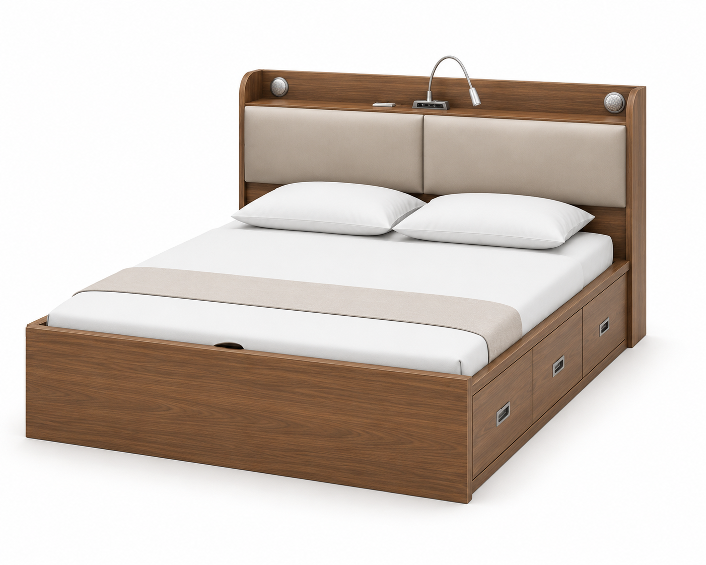 Modern Platform Storage Bed with Upholstered Headboard (Queen Size) - Image 2