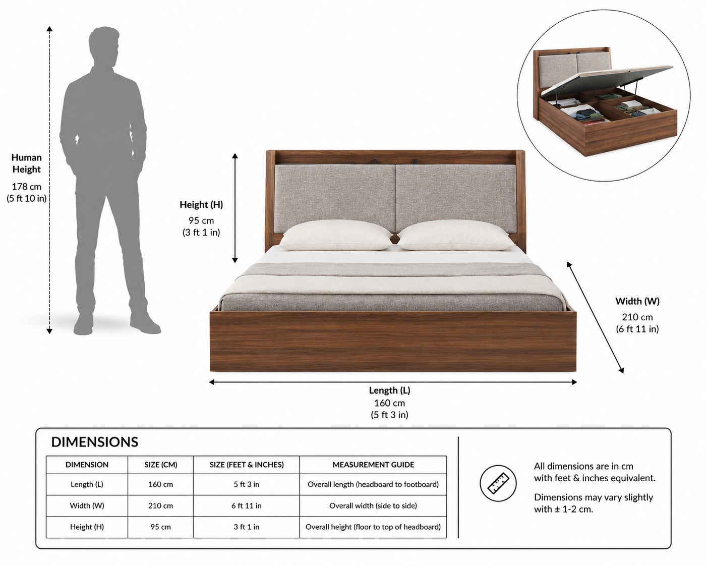 Modern Platform Storage Bed with Upholstered Headboard (Queen Size) - Image 3