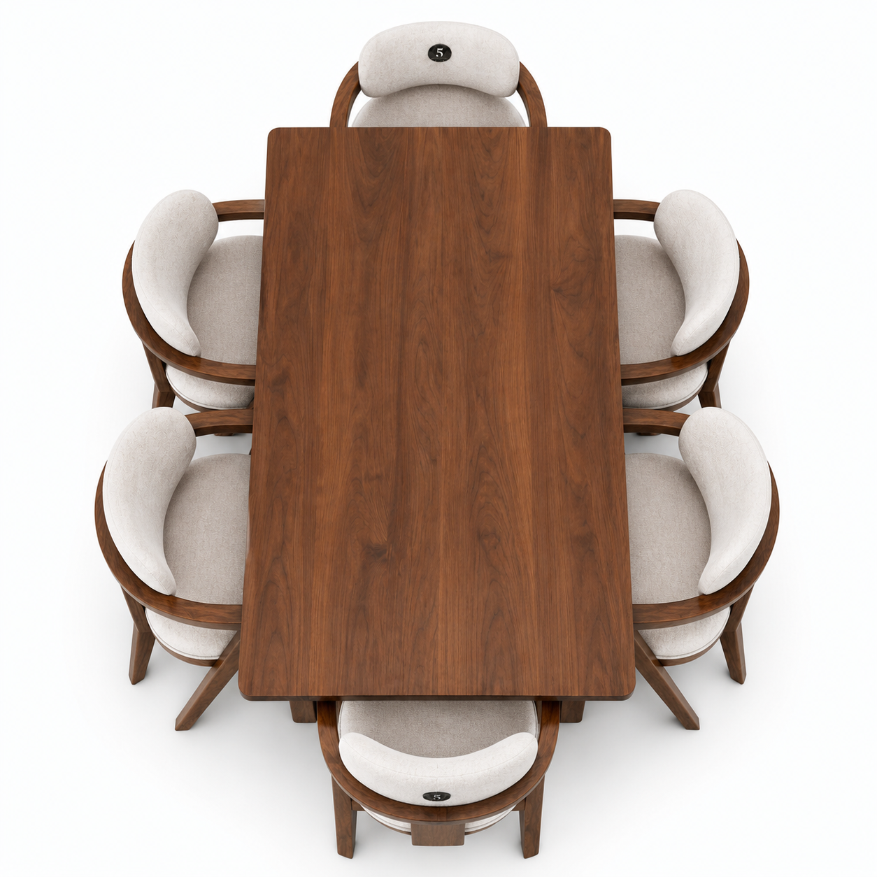 Modern Walnut 6 Seater Dining Table Set - Image 4