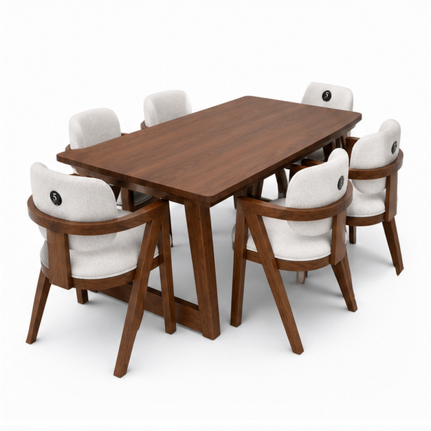 Modern Walnut 6 Seater Dining Table Set - Image 2