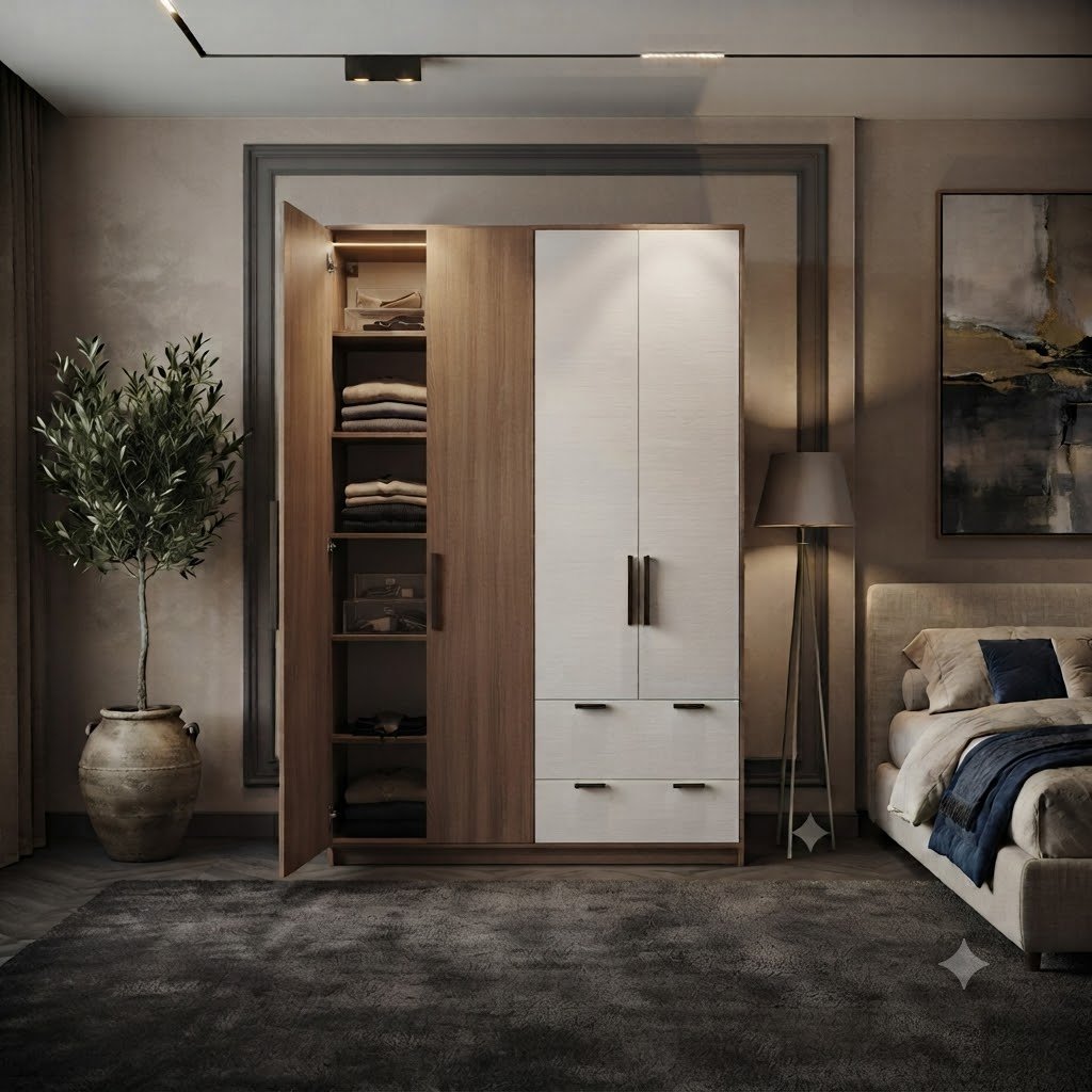 Modern 4-Door Modular Wardrobe with Drawers