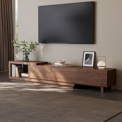 Modern Asymmetrical Modular Wooden TV Unit with Open Display Shelf and Storage Cabinets - Image 2