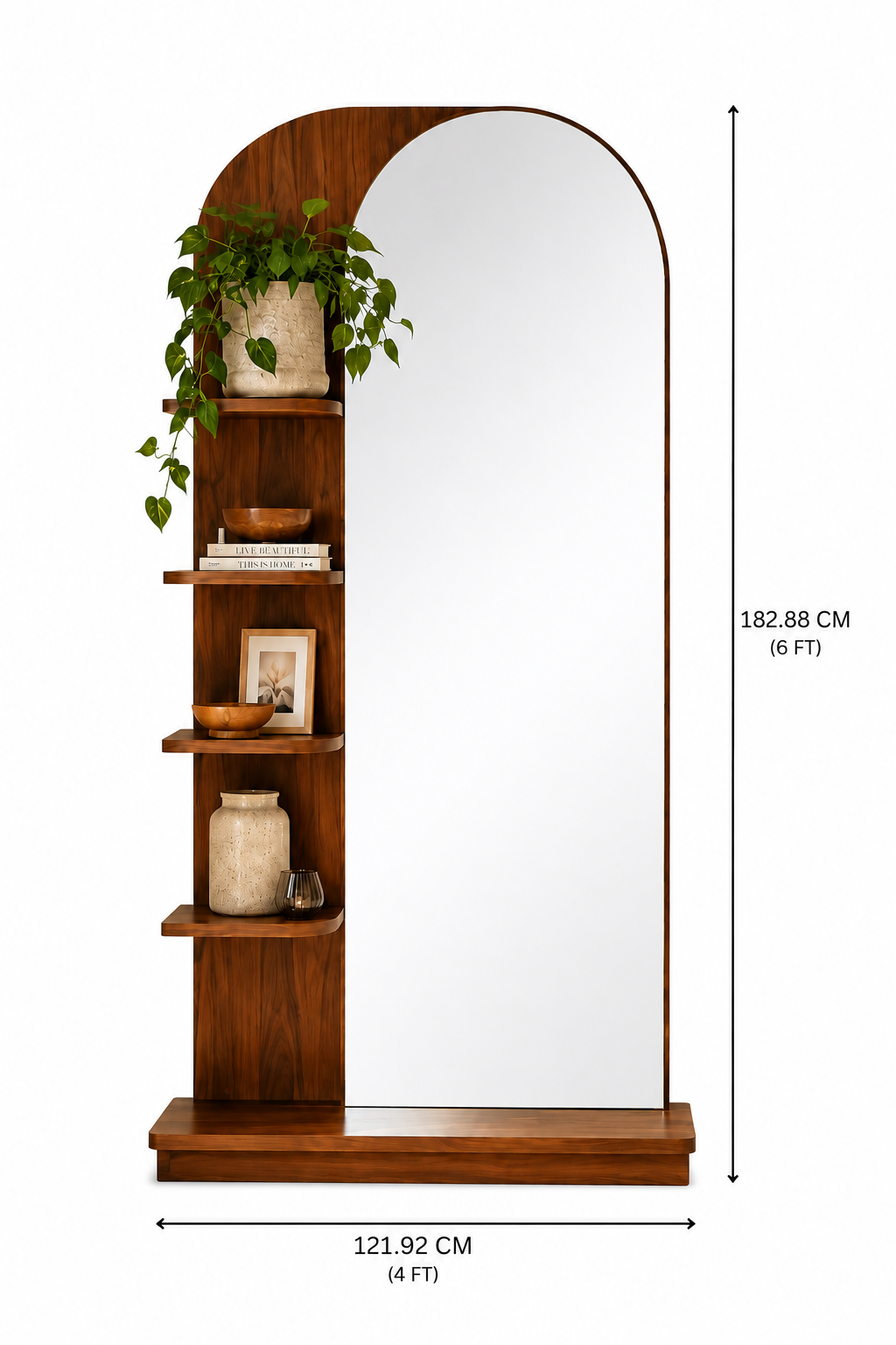 Modern Full-Length Dresser with Arched Mirror & Open Display Shelves - Image 2
