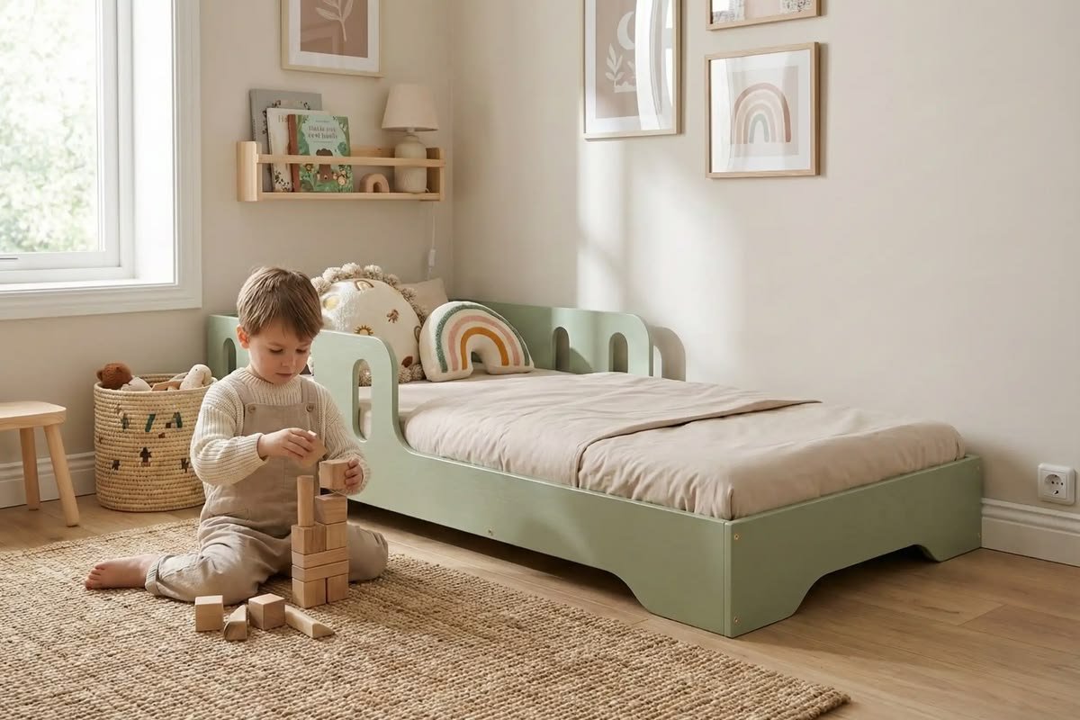 Modern Kids Platform Bed with Safety Rails - Image 4
