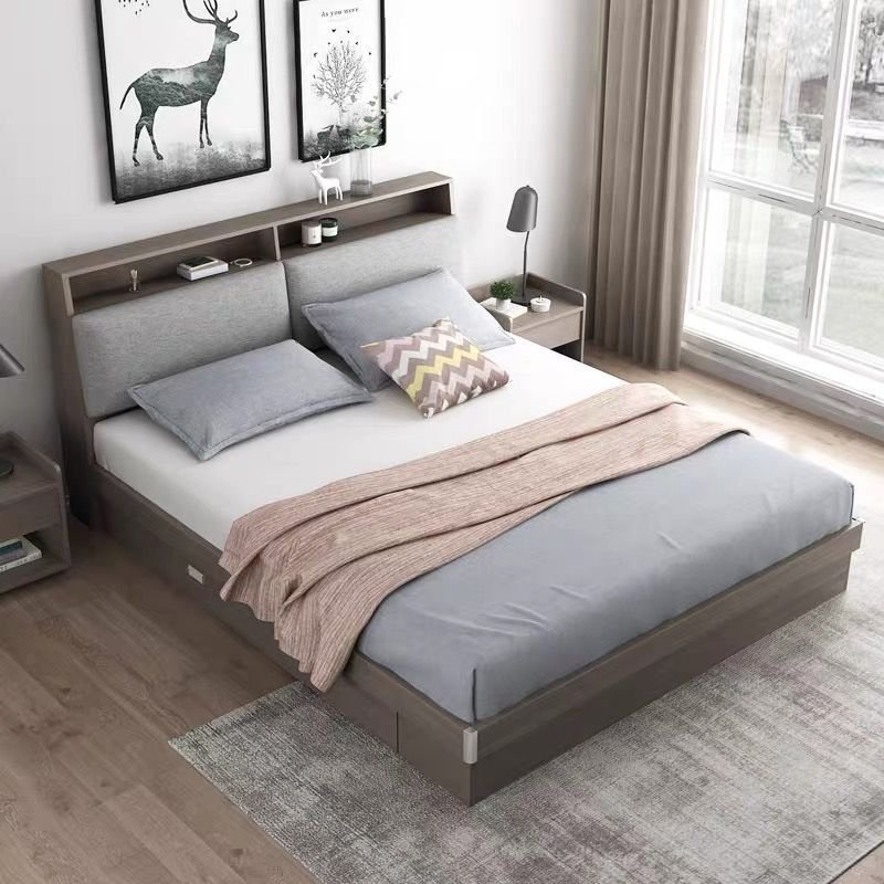 Modern Upholstered Platform Bed with Storage Headboard - Image 4