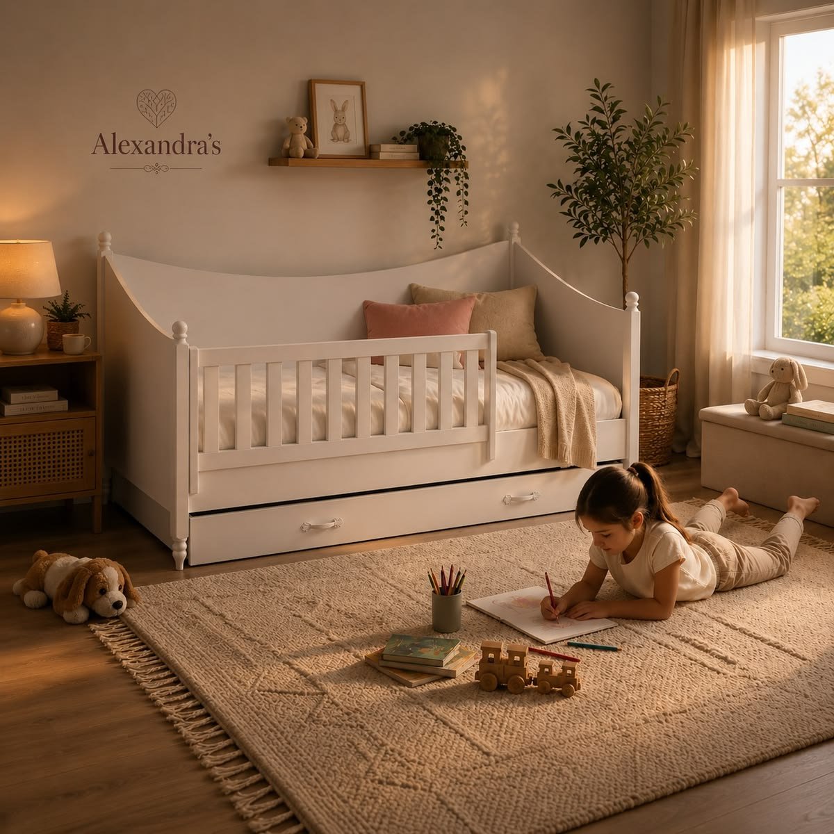 Modern Kids Single Bed with Safety Rails and Under-Bed Storage - Image 2