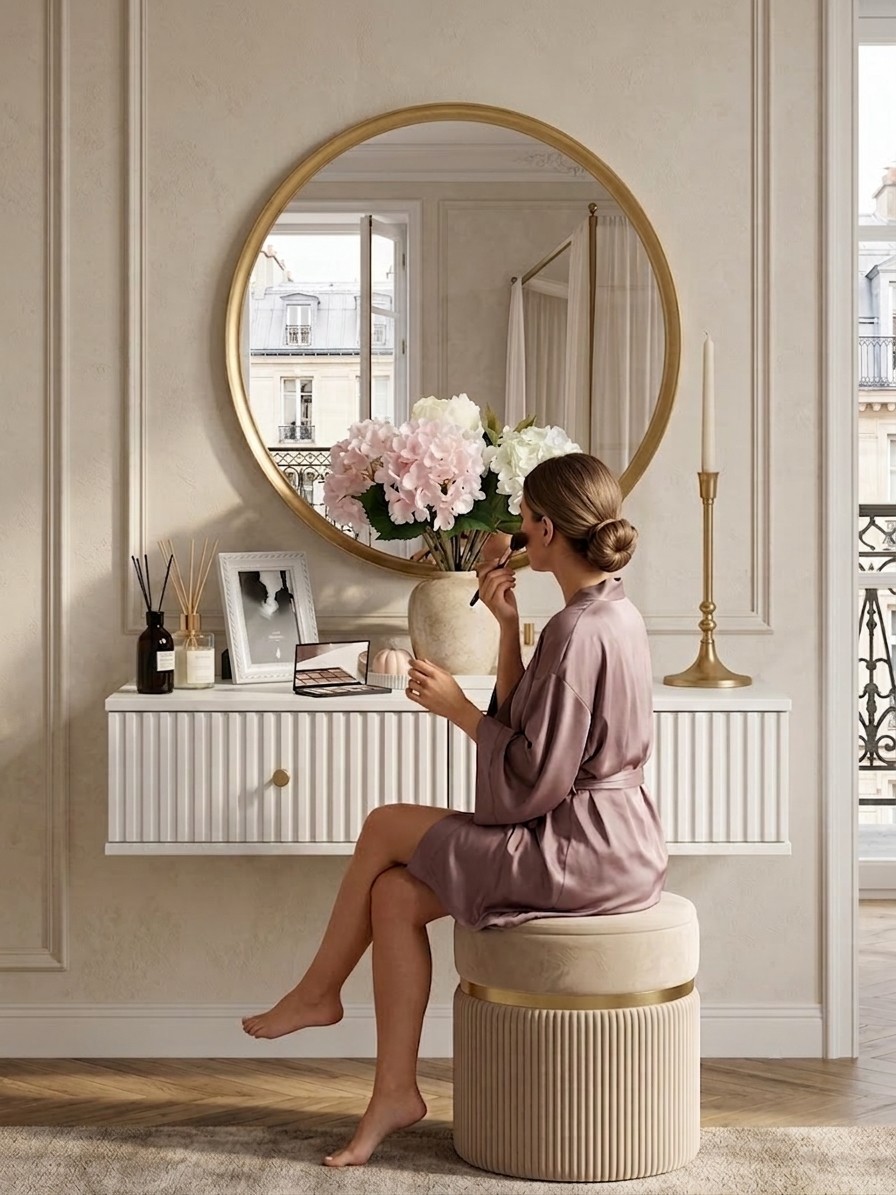 Modern 4-Drawer Dresser with Cane-Detail Drawer & Round Mirror (Copy) - Image 2
