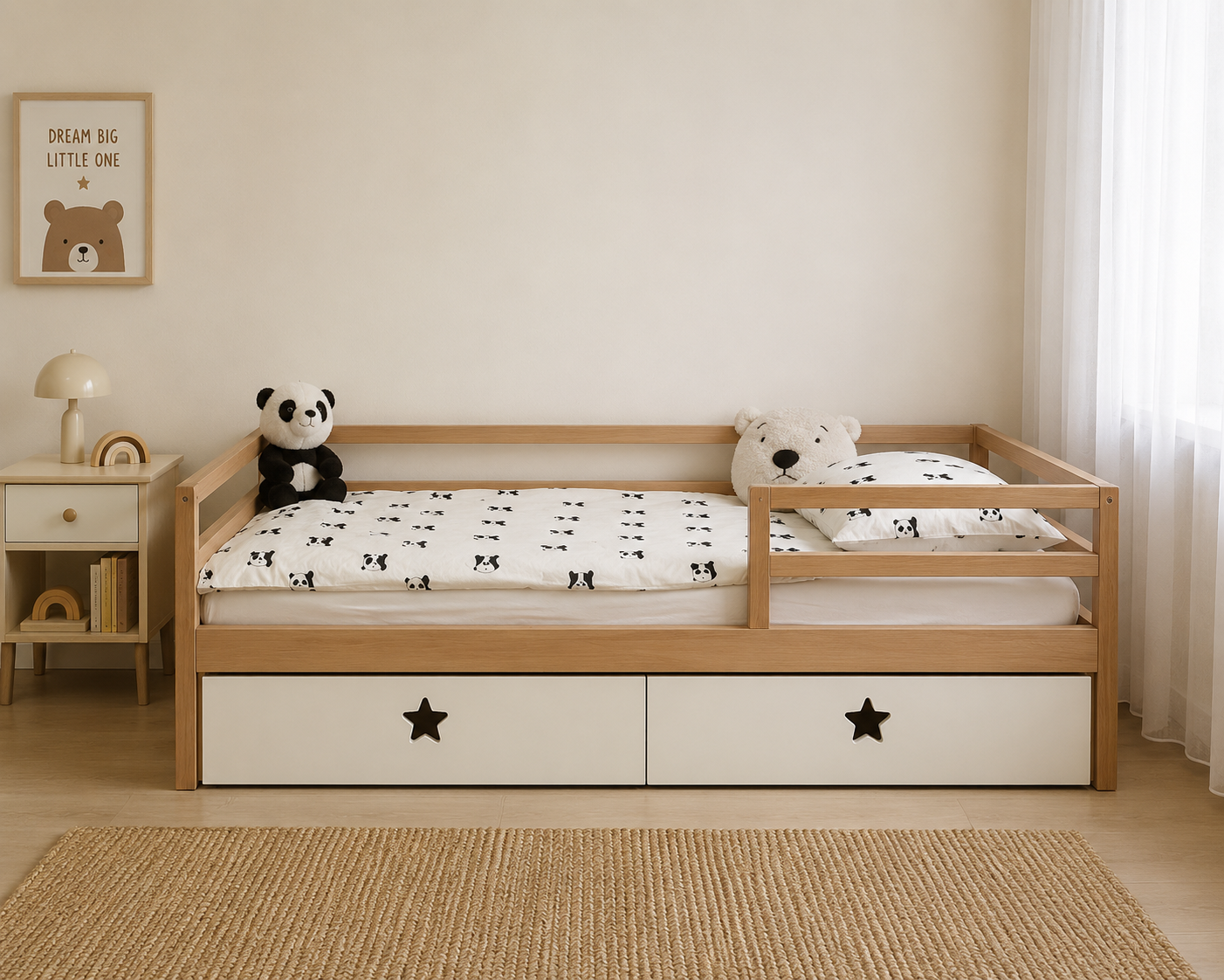Modern Kids Single Bed with Safety Rails and Under-Bed Storage - Image 3