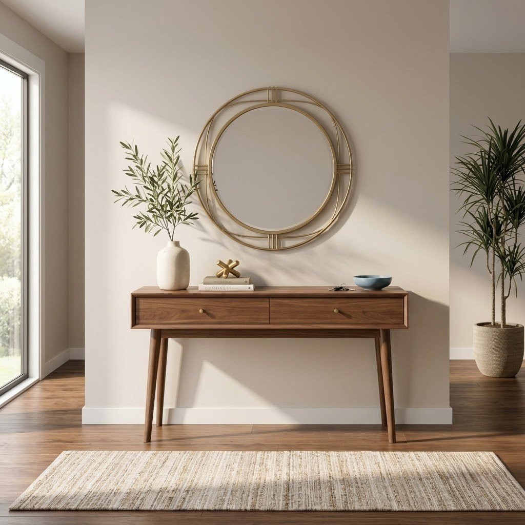 Modern Wooden Console Table with Two Drawers and Tapered Legs - Image 3