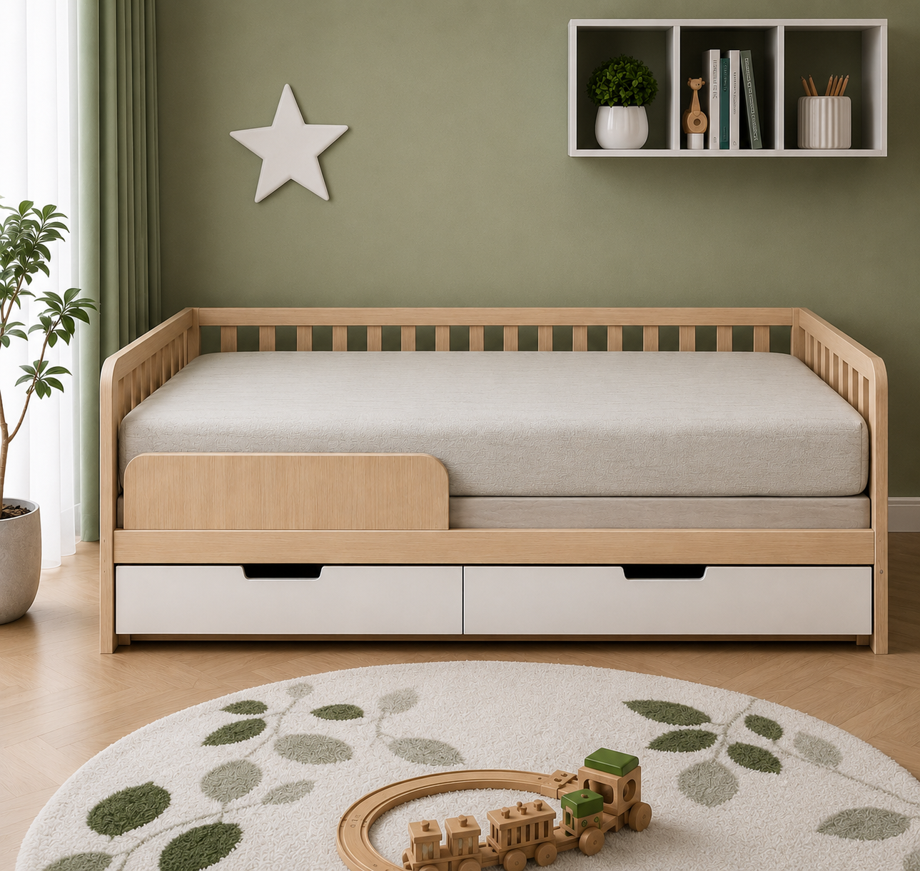 Modern Kids Single Bed with Safety Rails and Under-Bed Storage - Image 4