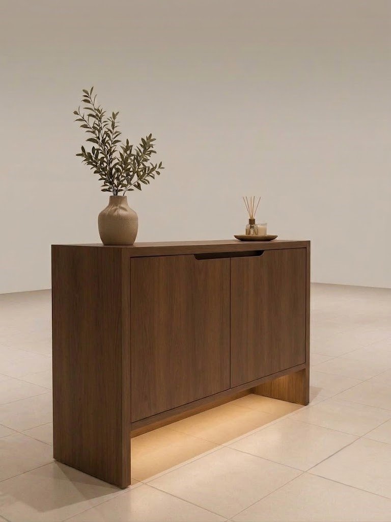 Modern Wooden Shoe Cabinet with Two Shutters and Open Shoe Shelf - Image 2