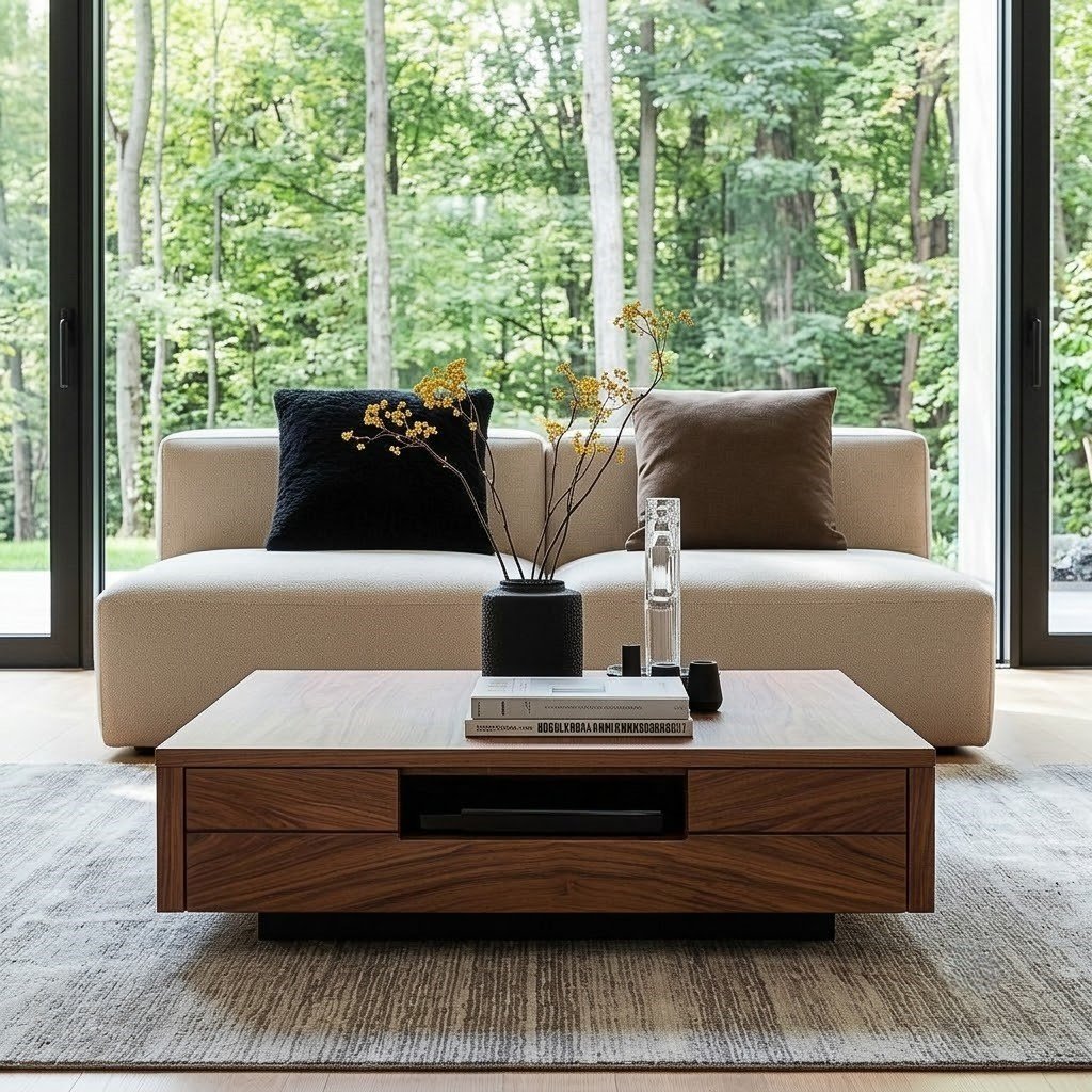 Modern Wooden Centre Table with Drawer and Open Storage