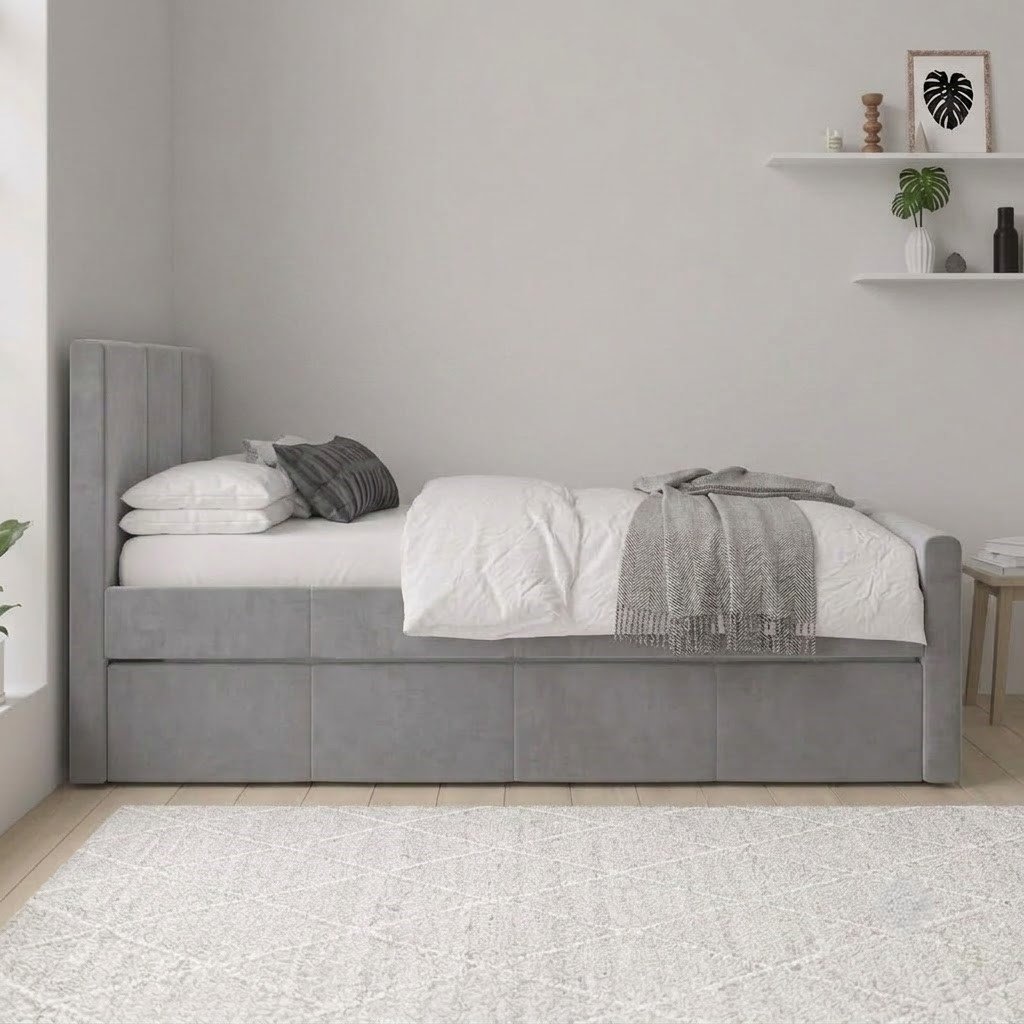 Modern Upholstered Storage Bed with Padded Headboard and Footboard - Image 2