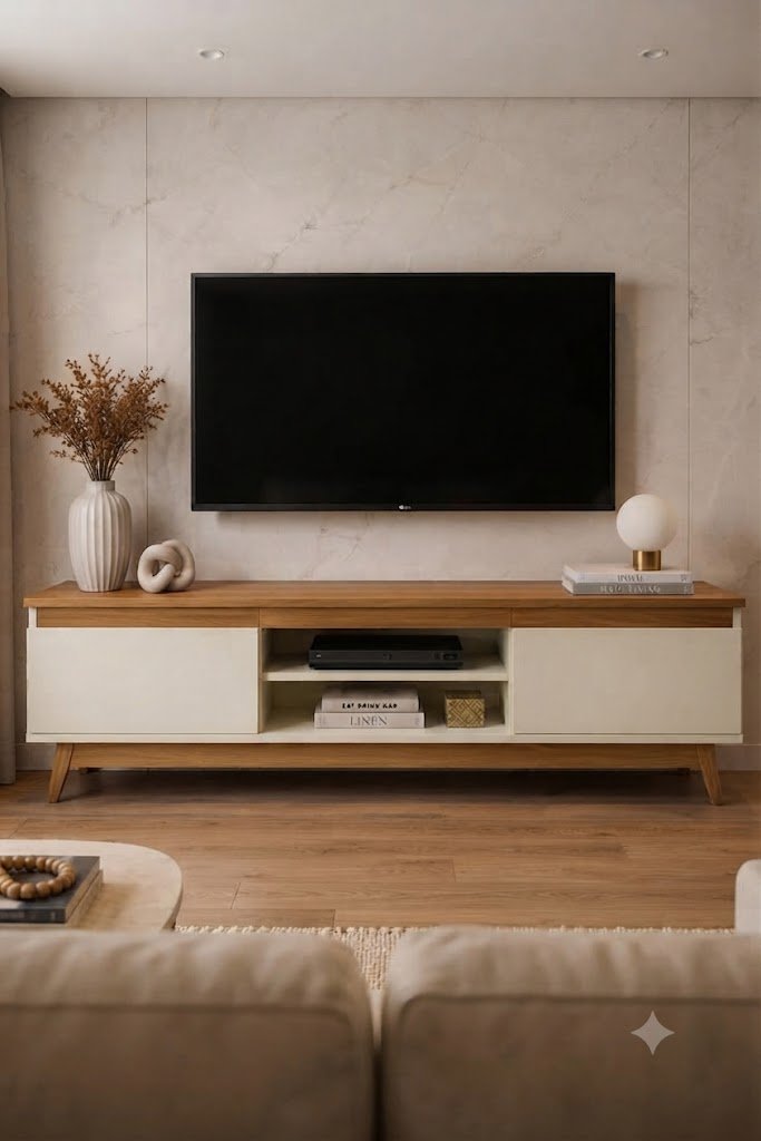 Modern Scandinavian Wooden Floor-Standing TV Console with Dual-Tone Cabinet Storage