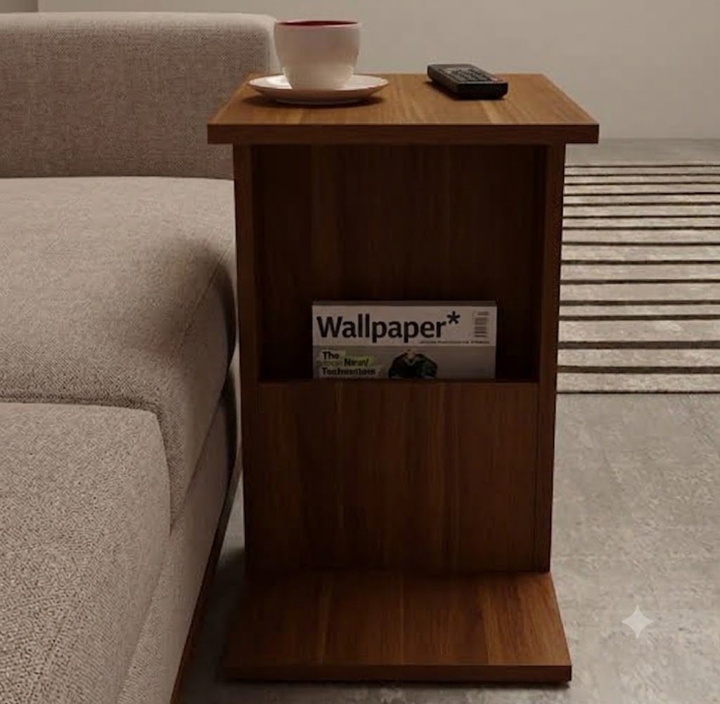 Modern C-Shaped Sofa Side Table with Magazine Storage - Image 4