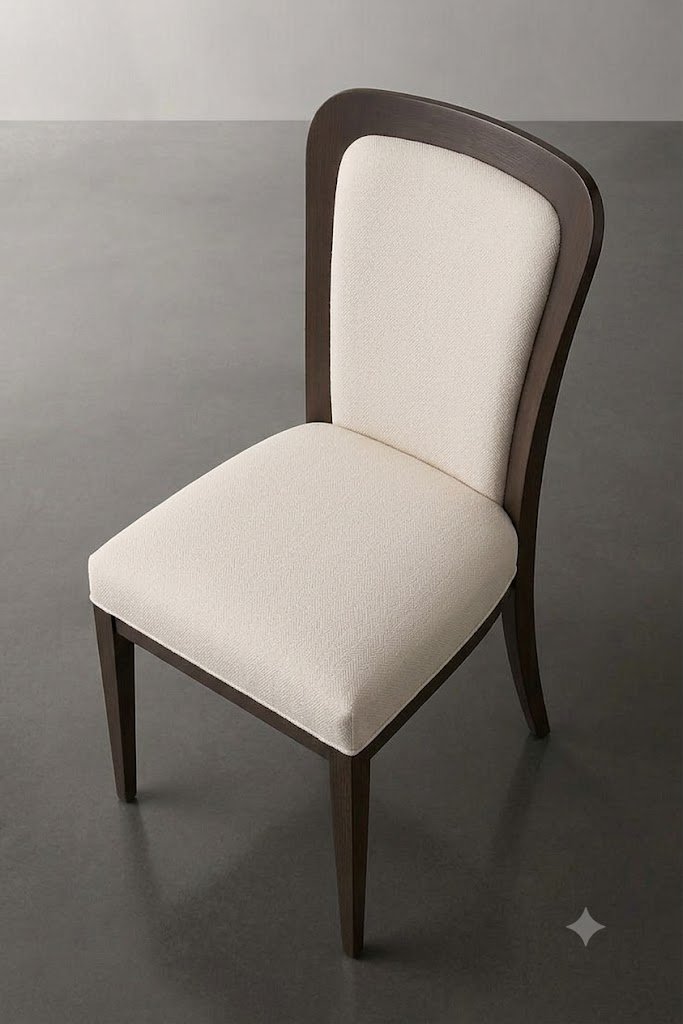 Modern Upholstered Dining Chair with Curved Wooden Backrest - Image 4