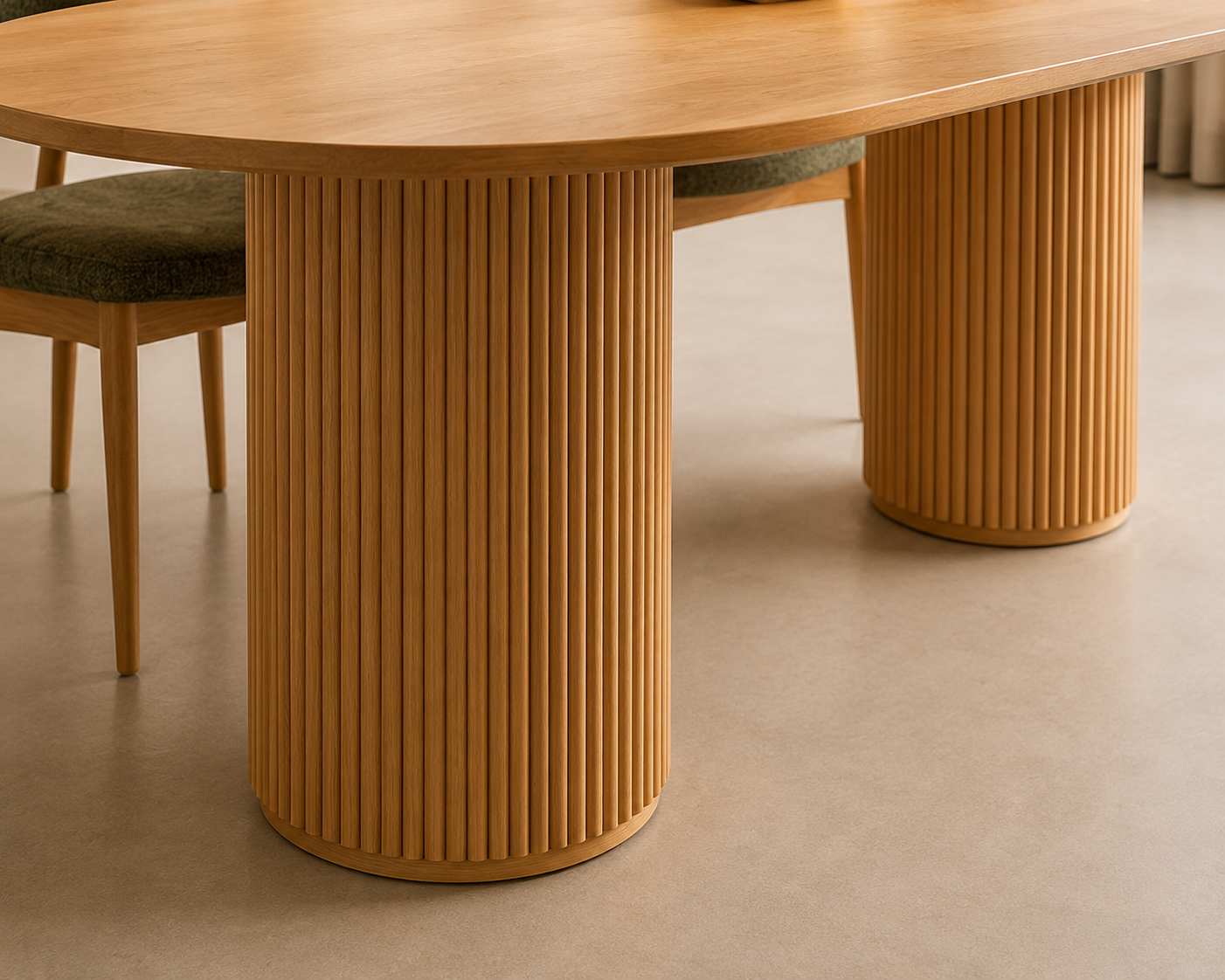 Modern Fluted Oval Dining Table with Wooden Base - Image 3