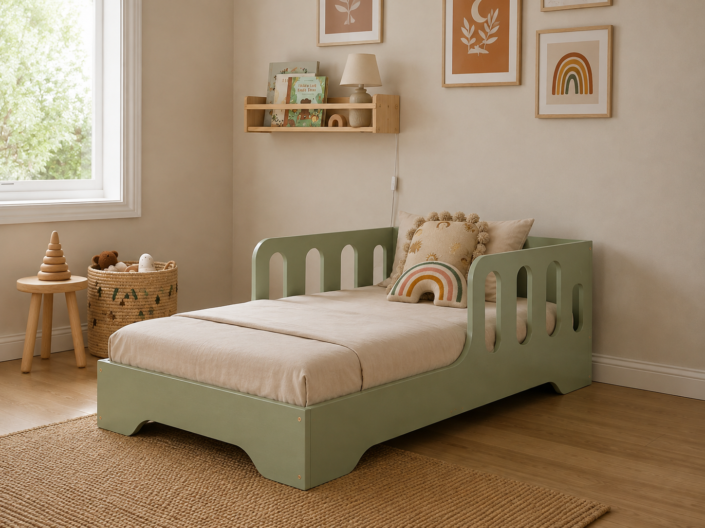 Modern Kids Platform Bed with Safety Rails - Image 2