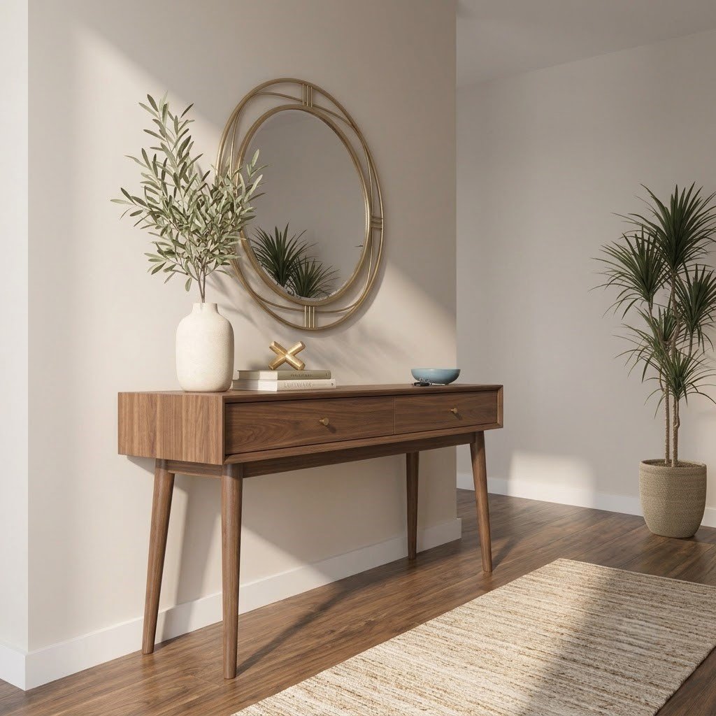 Modern Wooden Console Table with Two Drawers and Tapered Legs - Image 4
