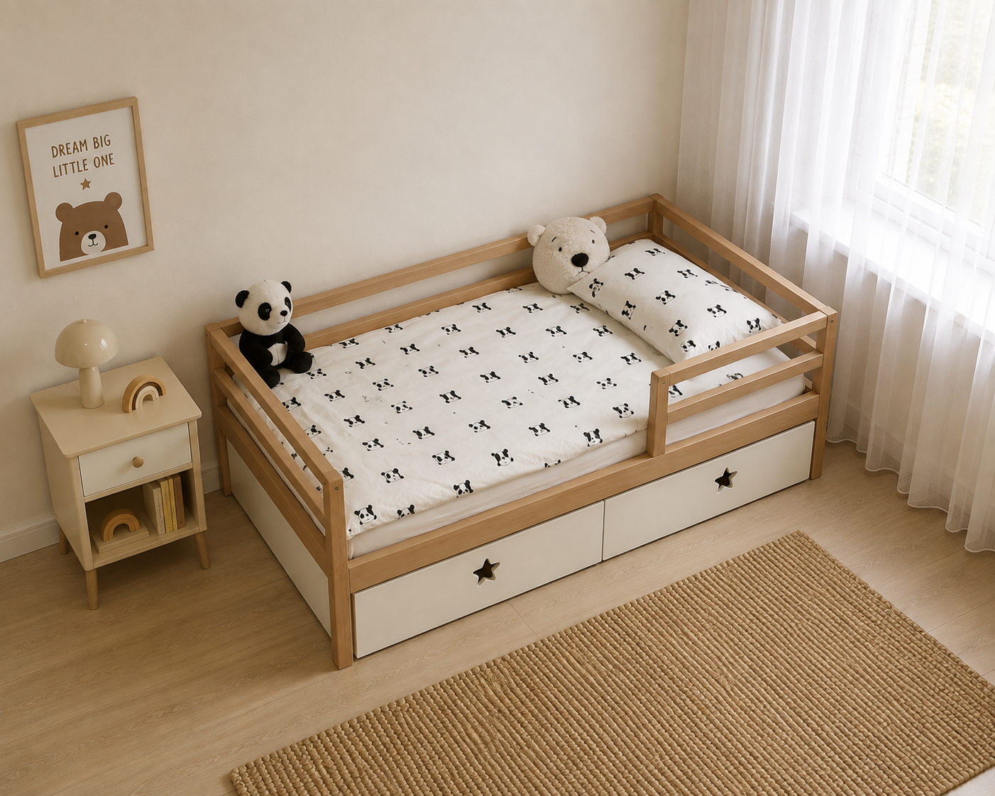 Modern Kids Single Bed with Safety Rails and Under-Bed Storage - Image 4