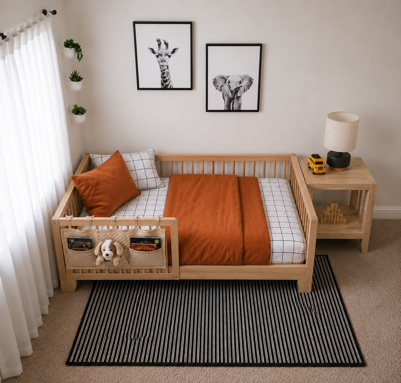 Modern Kids Single Bed with Safety Guard Rails - Image 4