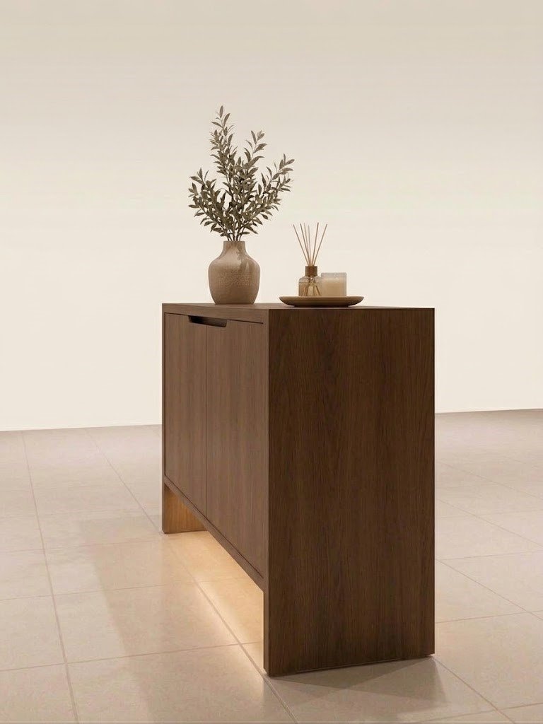 Modern Wooden Shoe Cabinet with Two Shutters and Open Shoe Shelf - Image 3