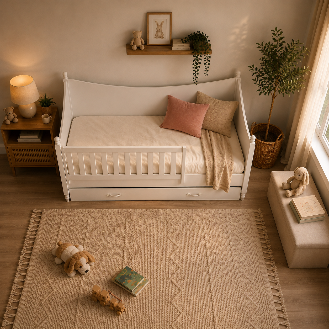 Modern Kids Single Bed with Safety Rails and Under-Bed Storage - Image 4