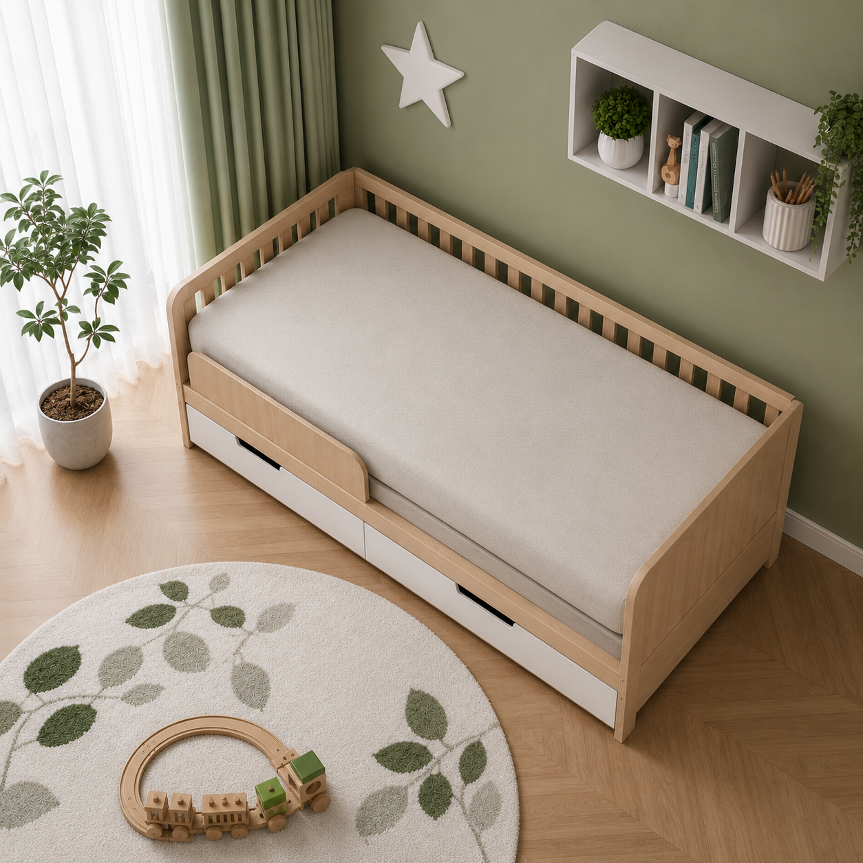 Modern Kids Single Bed with Safety Rails and Under-Bed Storage - Image 3