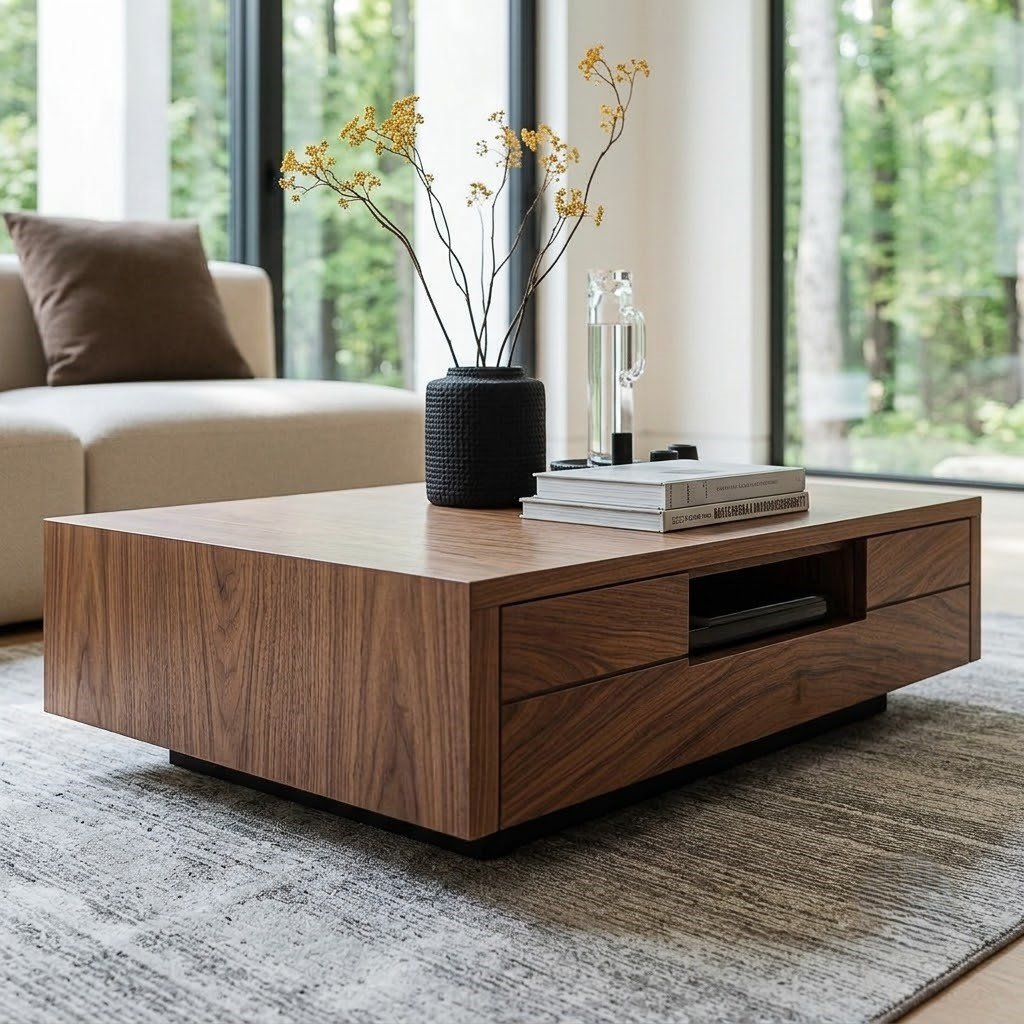 Modern Wooden Centre Table with Drawer and Open Storage - Image 2