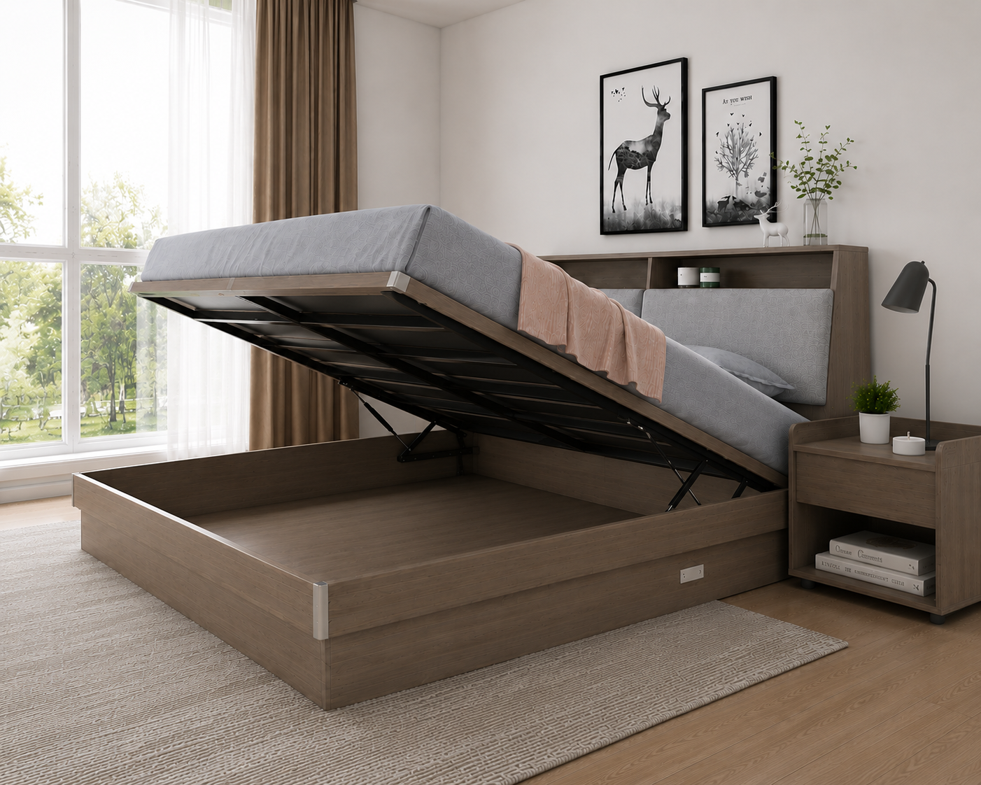 Modern Upholstered Platform Bed with Storage Headboard - Image 2