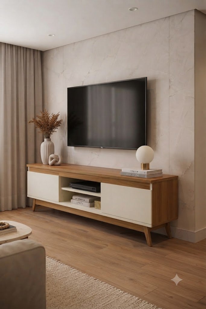 Modern Scandinavian Wooden Floor-Standing TV Console with Dual-Tone Cabinet Storage - Image 2