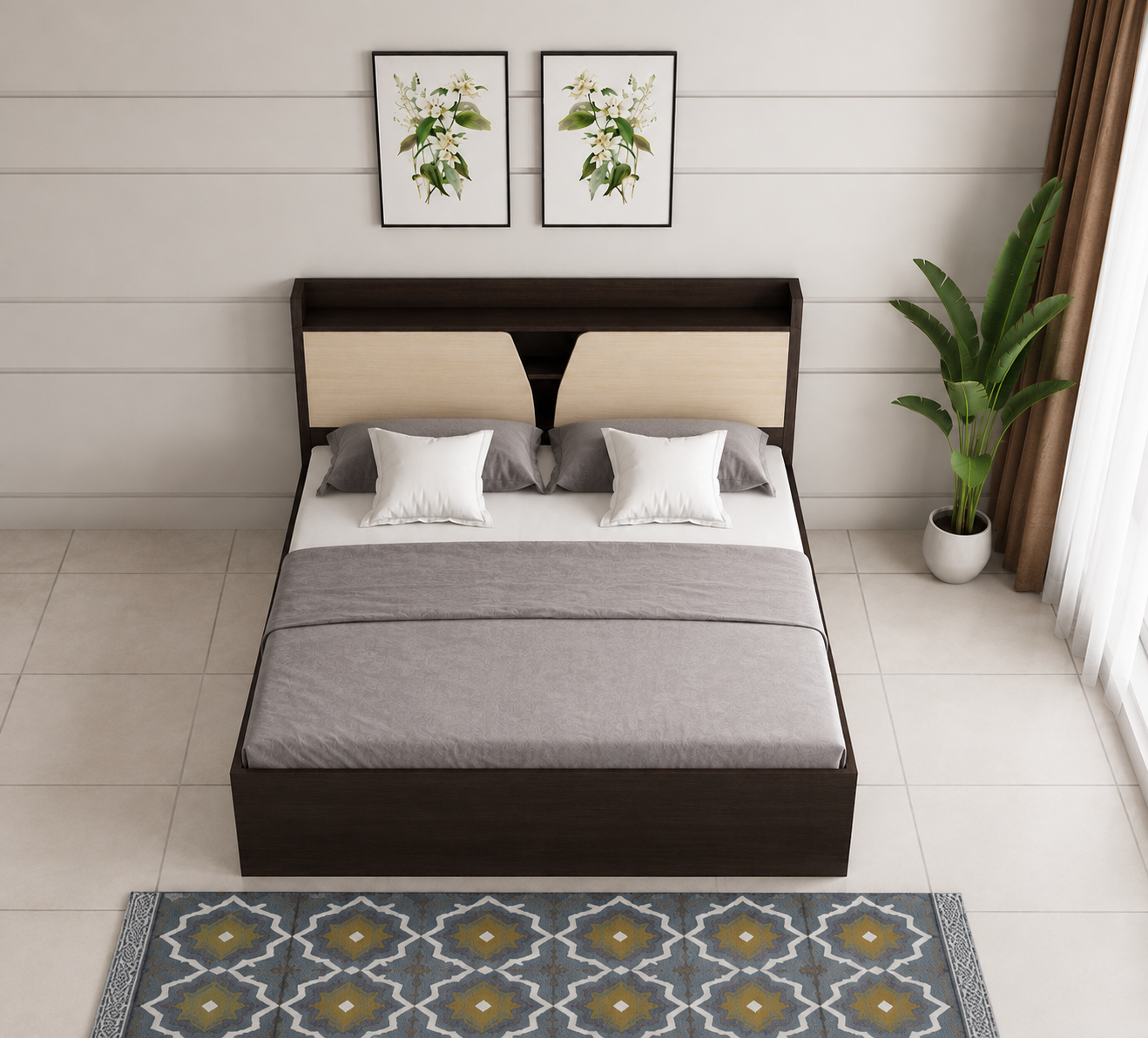 Modern Platform Bed with Upholstered Headboard - Image 5