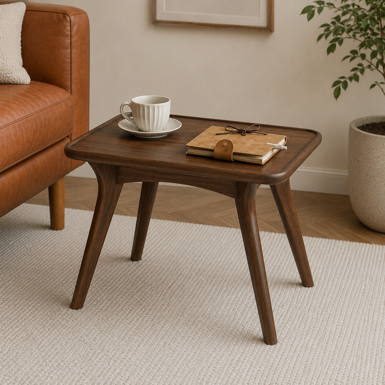 Modern Wooden Side Table with Rounded Top - Image 3