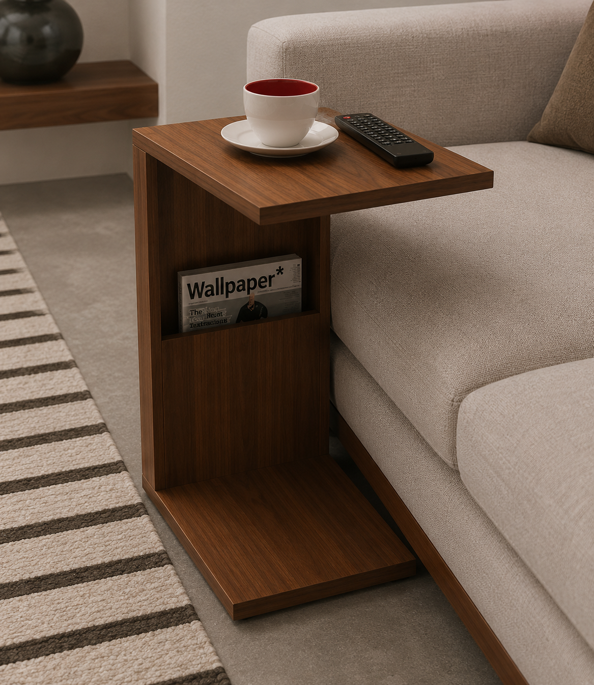 Modern C-Shaped Sofa Side Table with Magazine Storage - Image 5