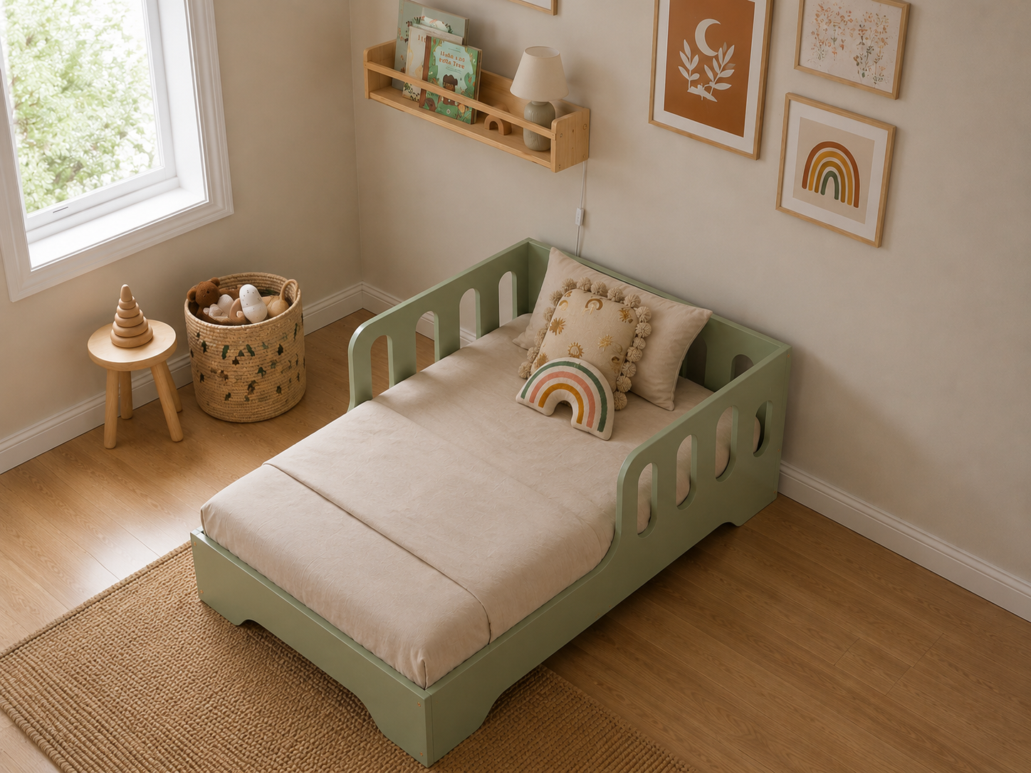 Modern Kids Platform Bed with Safety Rails - Image 3