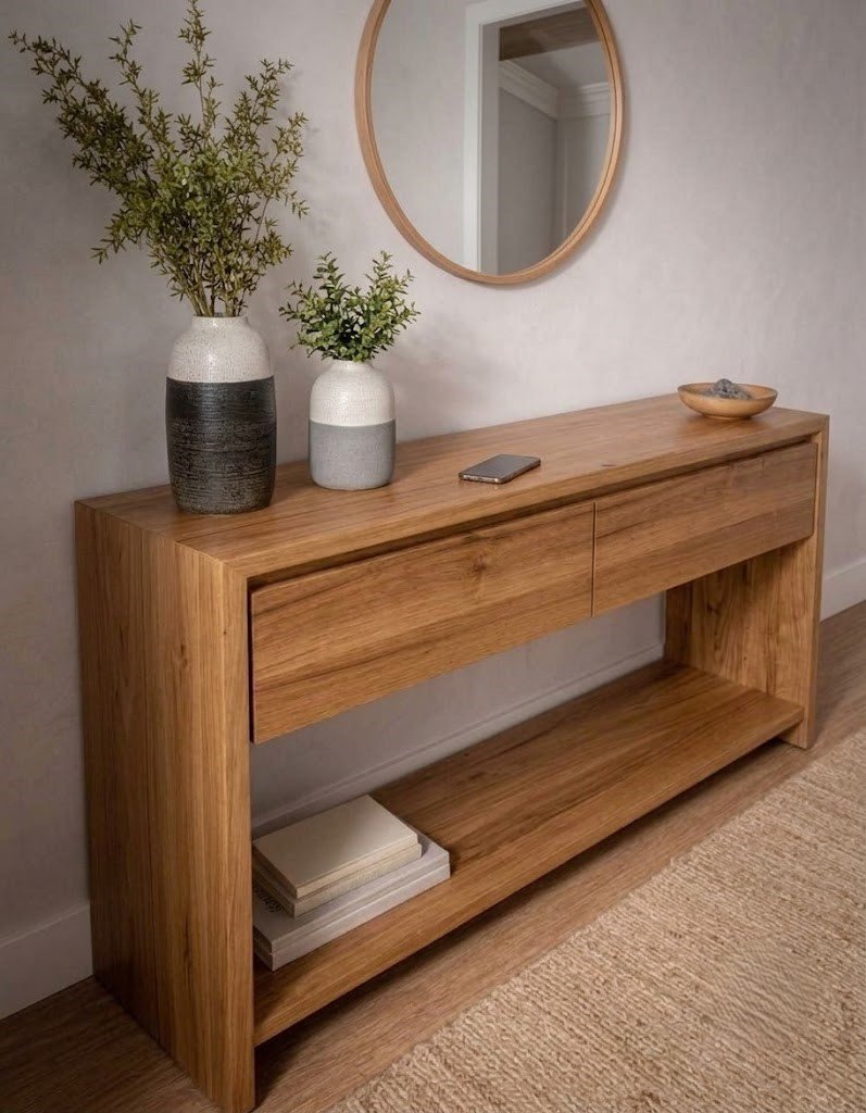 Modern Wooden Console Table with Two Drawers and Open Storage Shelf - Image 4