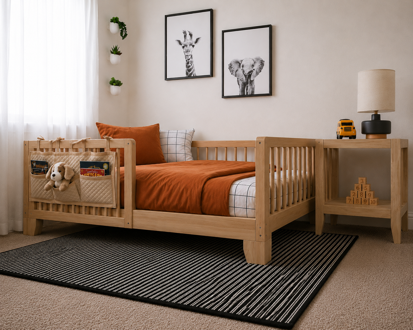 Modern Kids Single Bed with Safety Guard Rails - Image 3