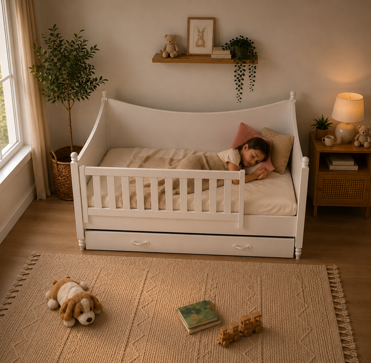 Modern Kids Single Bed with Safety Rails and Under-Bed Storage - Image 3